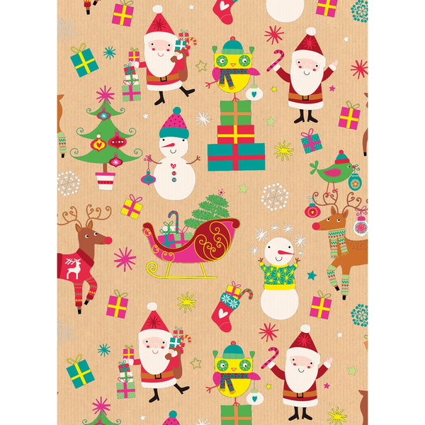 Roll Wrap Plastic-Free Christmas Assortment Box 0.7x4m Childrens Kraft (UK RW)