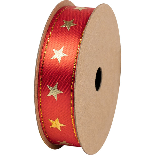 Double Faced Satin Ribbon Spool 15mm x 3m Red Stars