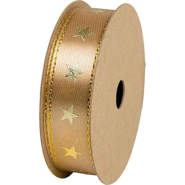 Double Faced Satin Ribbon Spool 15mm x 3m Gold Stars