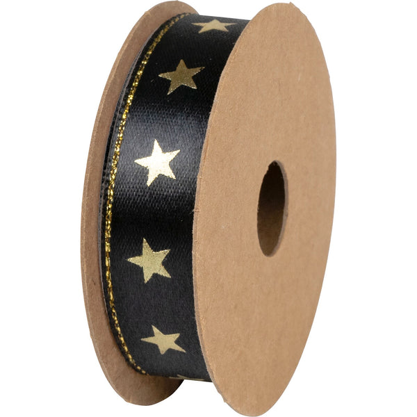 Double Faced Satin Ribbon Spool 15mm x 3m Black Stars