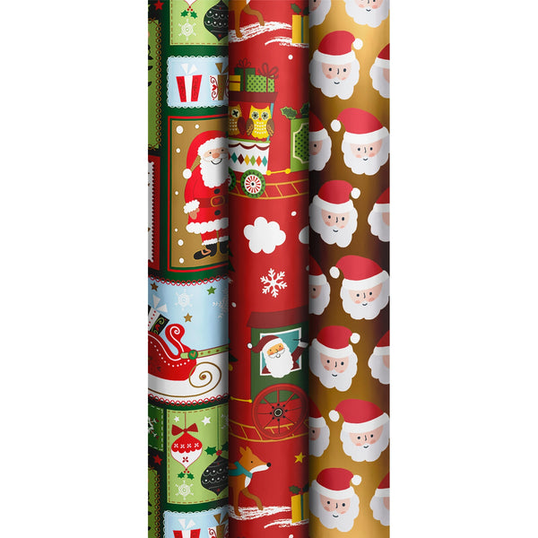 Roll Wrap Plastic-Free Christmas Assortment Box 0.7x4m Childrens Xmas (UK RW)