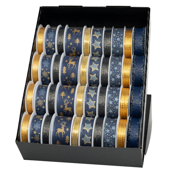 Blue/Gold Christmas Ribbon on Reel 40 piece(s)