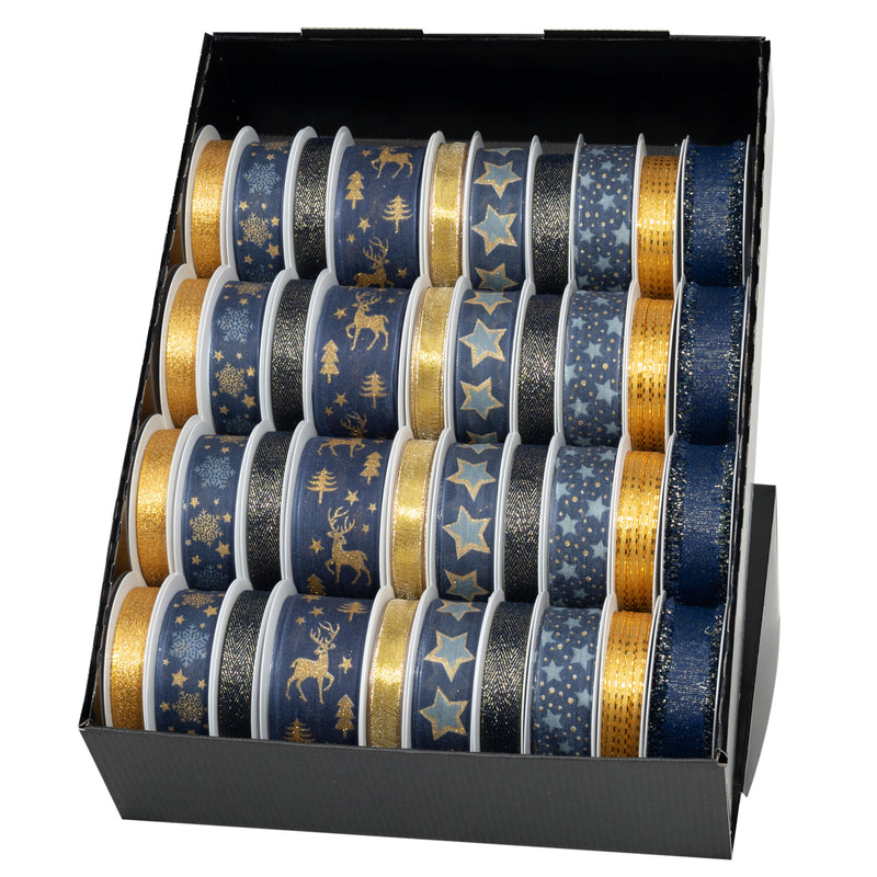 Blue/Gold Christmas Ribbon on Reel 40 piece(s)